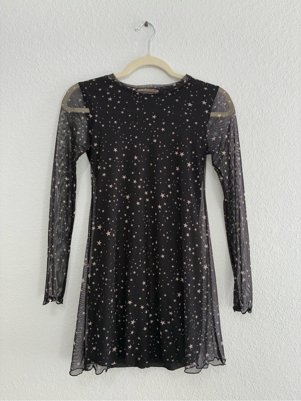 Altar'd State Black Star Mesh Long Sleeve A-Line Dress